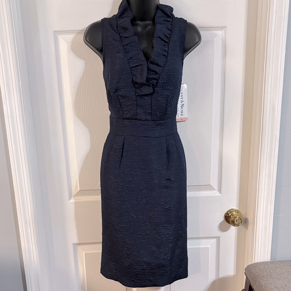 Danny & Nicole Navy Ruffled Midi Dress